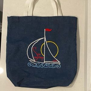 1993 Vintage Mini Denim Tote Bag Cottagecore "Sew San Diego" Nautical Theme